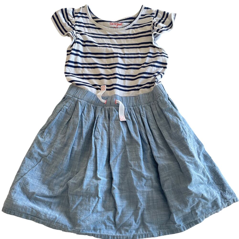 Cat & Jack Black White Stripe Chambray Dress - Medium